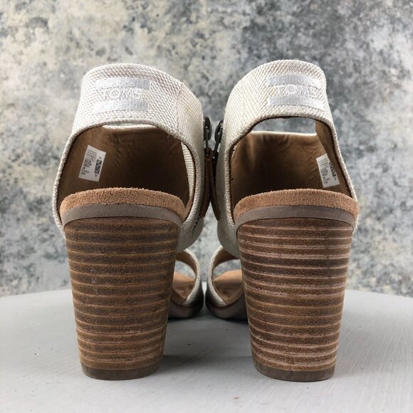 Toms Women's Size 8 Majorca Natural Cream Open Toe Cutout High Heel Sandals - Picture 7 of 15